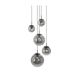 Steinmex Hanglampen|Glazen Hanglamp|Maya 5-lichts Hanglamp Getrapt Smoke
