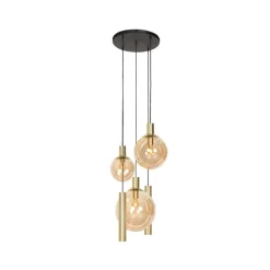 Steinmex Hanglampen|Glazen Hanglamp|Maya 3+2 lichts Hanglamp Getrapt Amber
