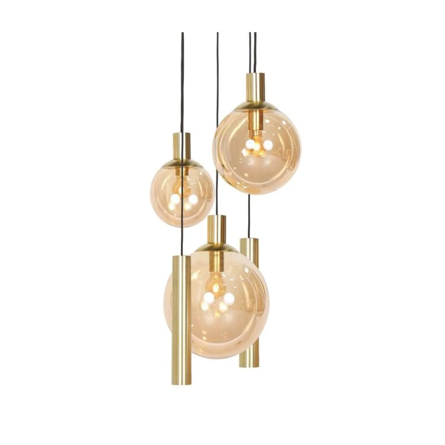 Steinmex Hanglampen|Glazen Hanglamp|Maya 3+2 lichts Hanglamp Getrapt Amber