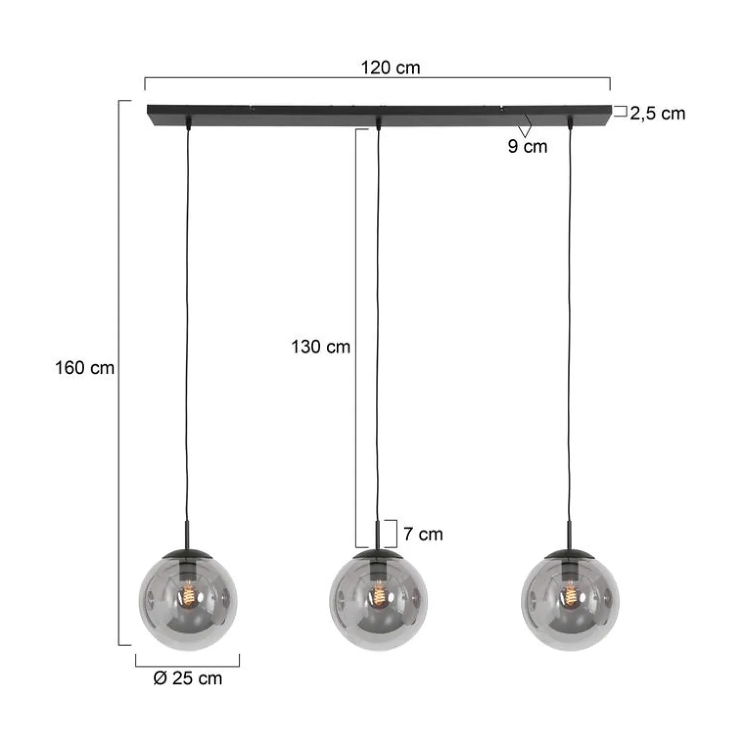 Steinmex Hanglampen|Glazen Hanglamp|Maya 3-lichts Hanglamp Smoke