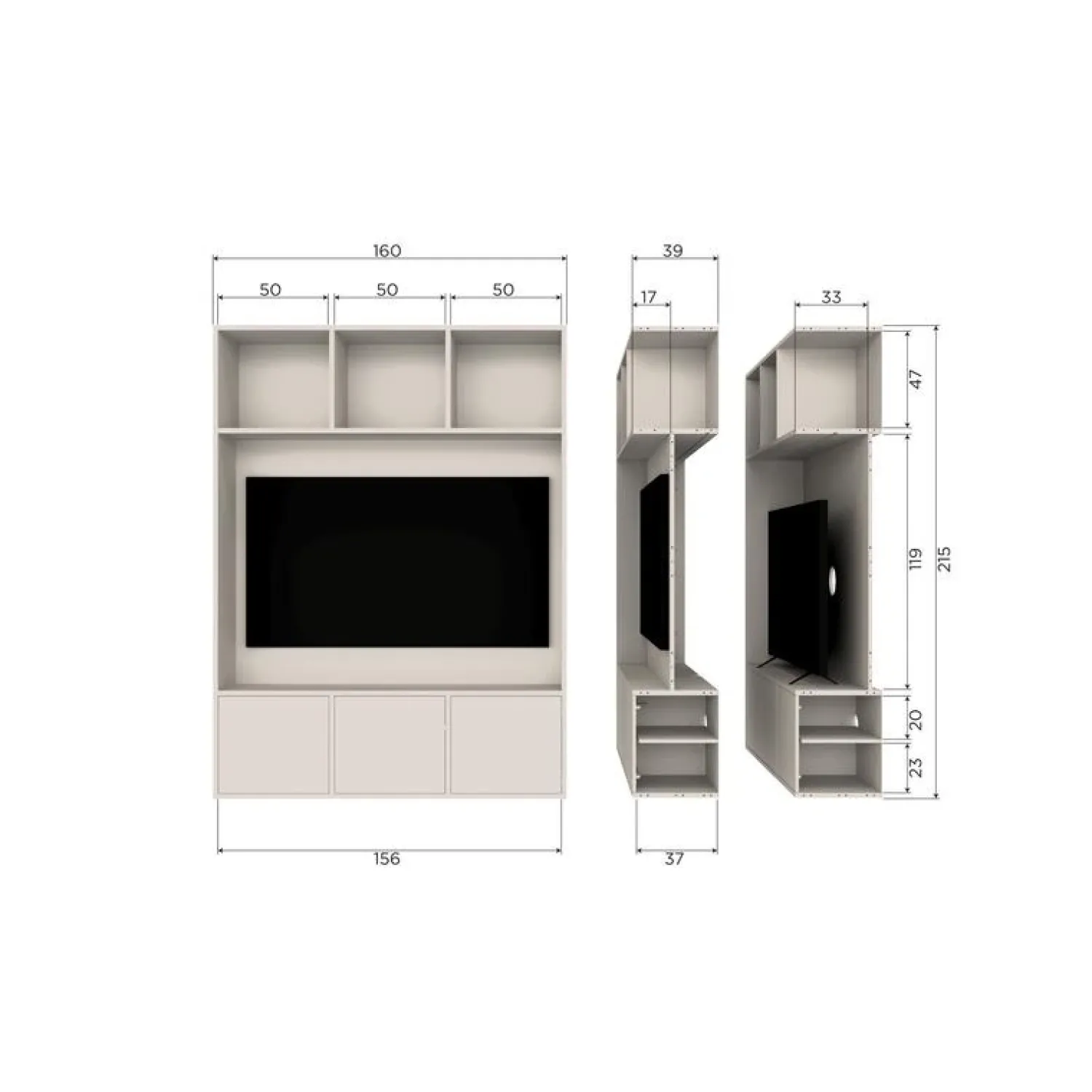 WOOOD Vakkenkasten|Industriele Kasten|Meggy Cinewall grenen dust 160 cm