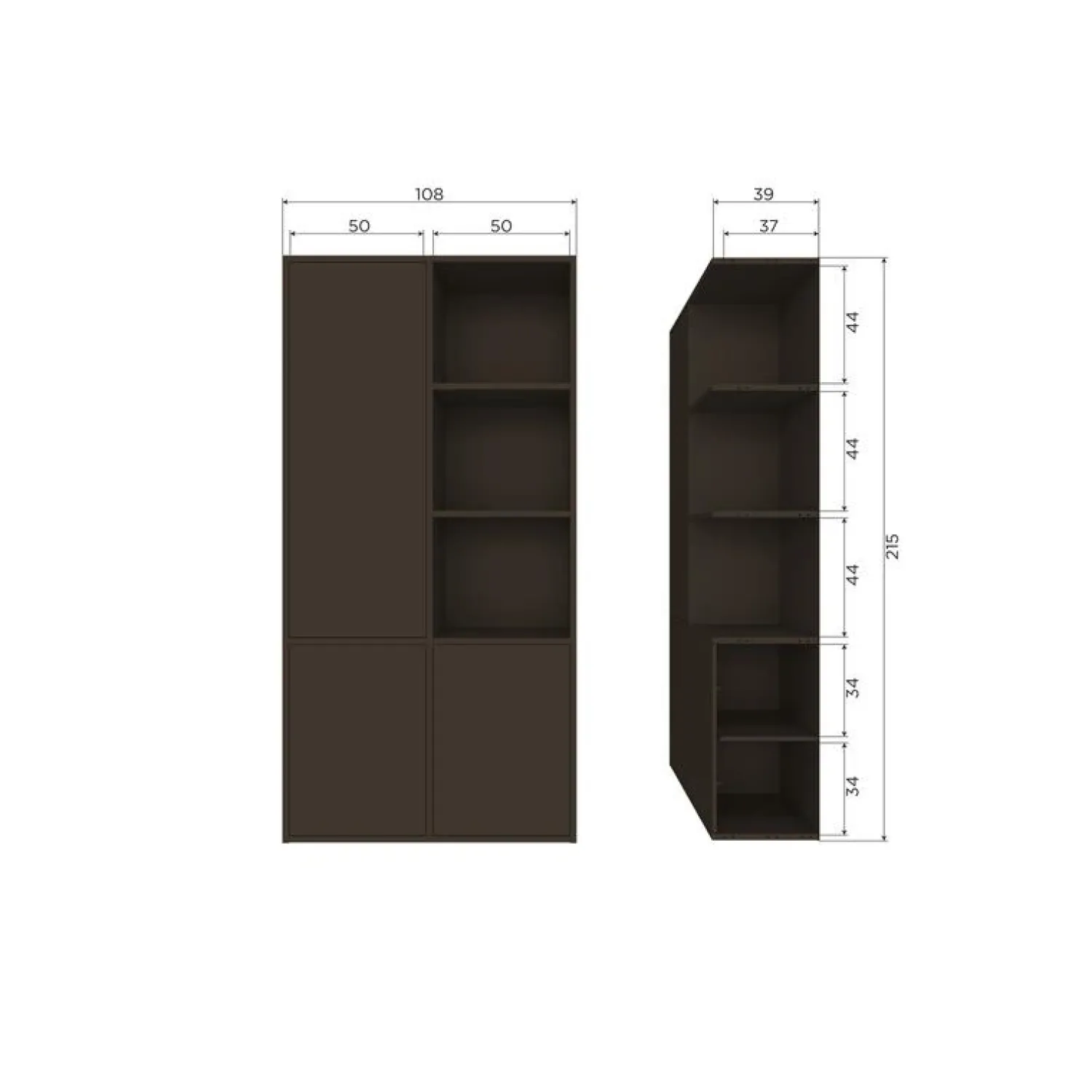 WOOOD Wandkasten|Industriele Kasten|Meggy Wandkast Links Grenen Middenbruin 108cm