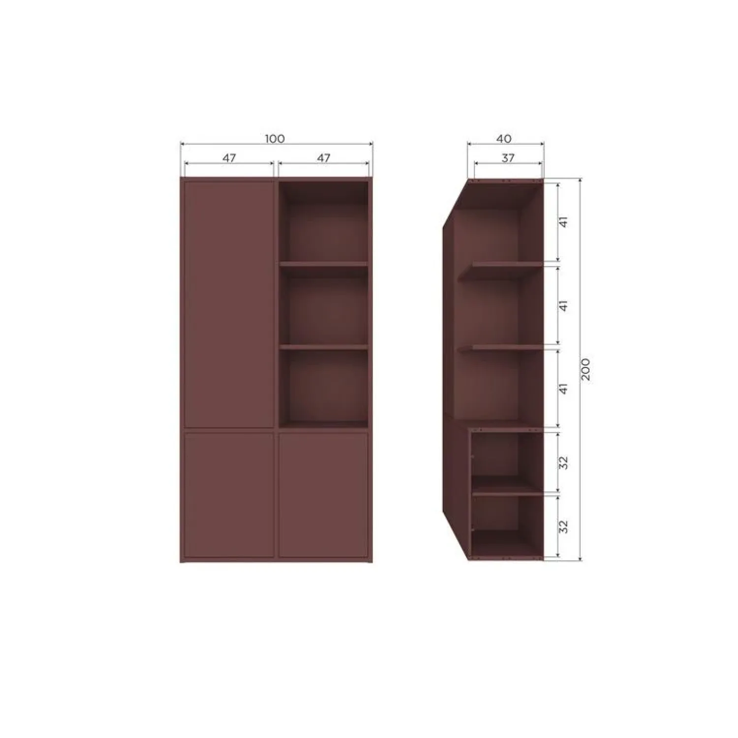 WOOOD Wandkasten|Industriele Kasten|Merel Opbergkast Dennenhout Bordeauxrood 100cm