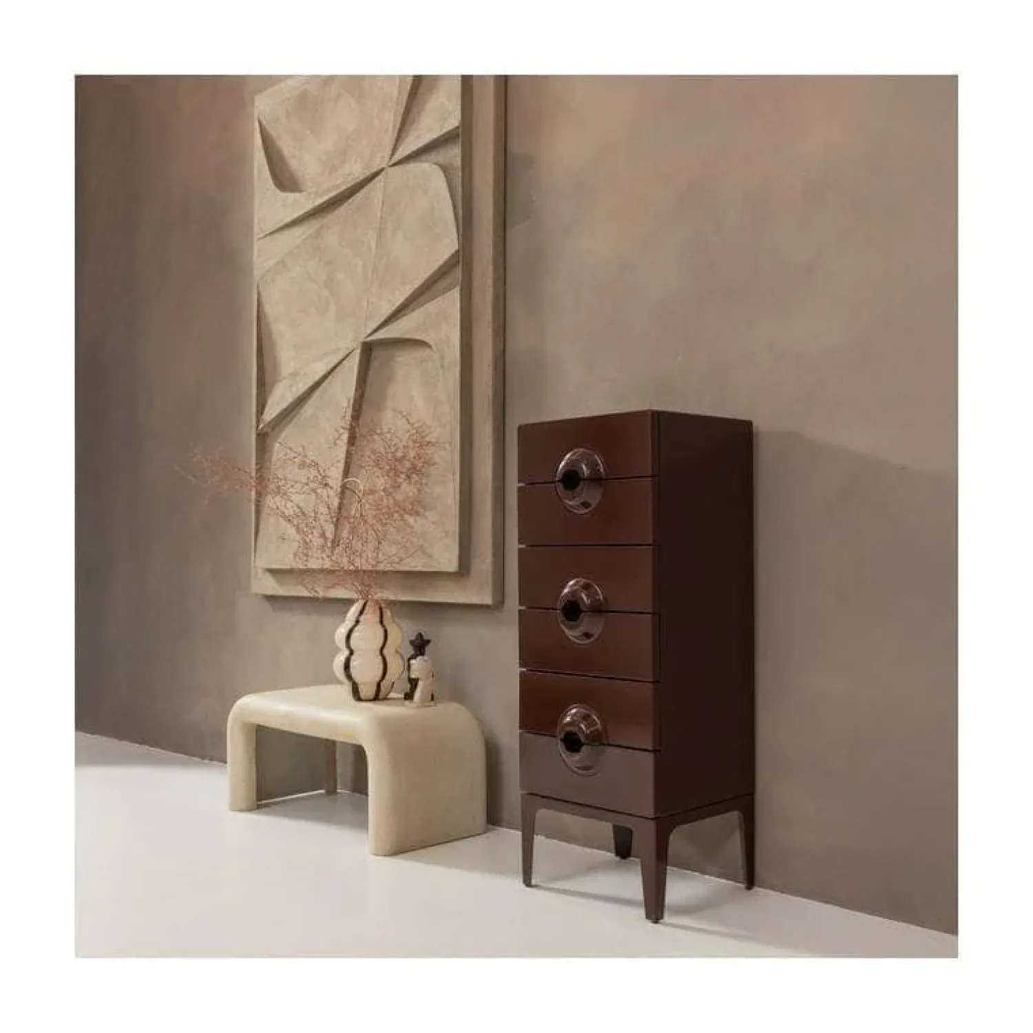 WOOOD Ladenkasten|Industriele Kasten|Merge Ladekast 6 Lades Eucalyptushout Bruin/Rood 44cm