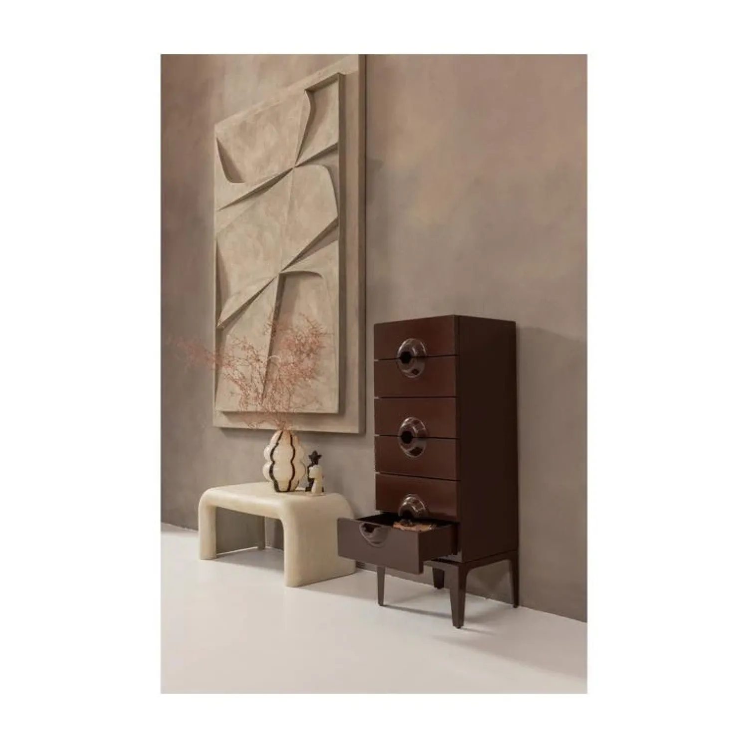 WOOOD Ladenkasten|Industriele Kasten|Merge Ladekast 6 Lades Eucalyptushout Bruin/Rood 44cm