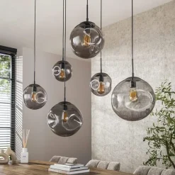 Kalfort Hanglampen|Glazen Hanglamp|Mika 6-lichts Hanglamp Smoke