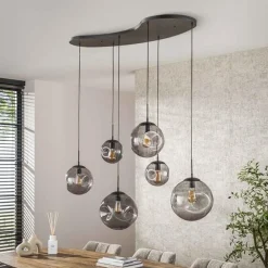 Kalfort Hanglampen|Glazen Hanglamp|Mika 6-lichts Hanglamp Smoke