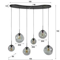 Kalfort Hanglampen|Glazen Hanglamp|Mika 6-lichts Hanglamp Smoke
