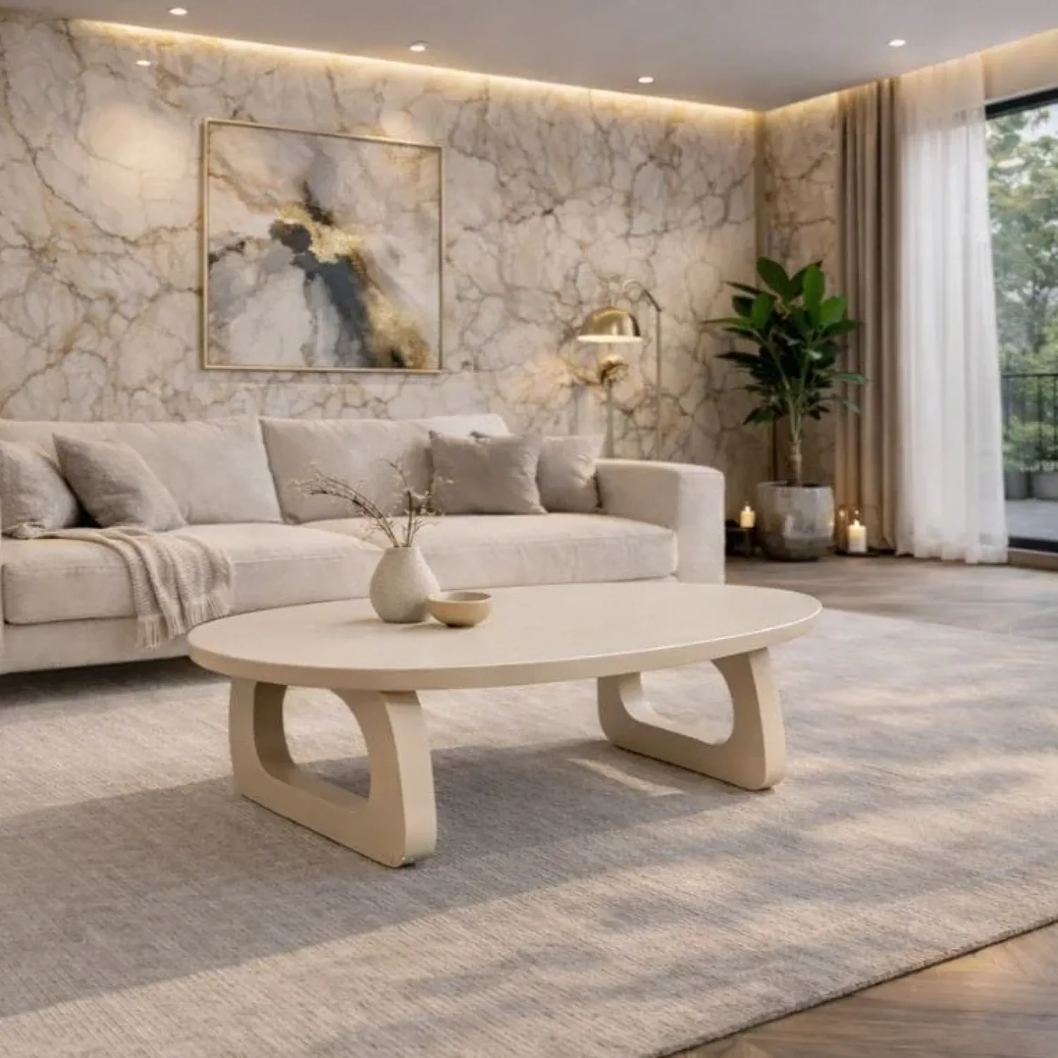 Vane Living Salontafels|Mike Salontafel ovaal Beige mangohout 130cm