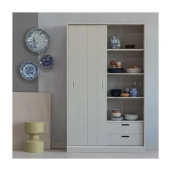 WOOOD Wandkasten|Industriele Kasten|Mila Schuifdeurkast Dennenhout Dust 120cm