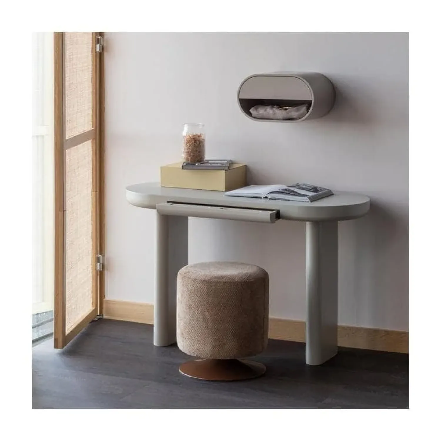 WOOOD Nachtkastjes|Industriele Kasten|Momo Zwevend Nachtkastje Zand 39cm