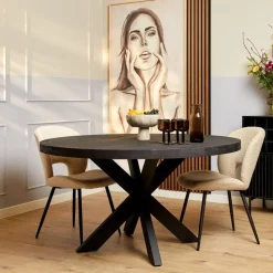 Furndea Eettafels|Morada eettafel industrieel rond mangohout zwart 130cm