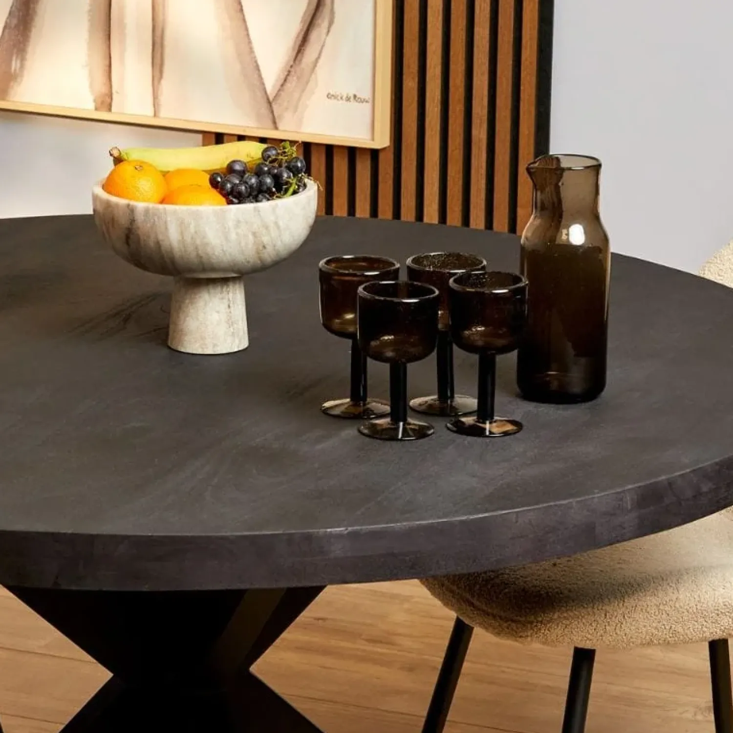 Furndea Eettafels|Morada eettafel industrieel rond mangohout zwart 130cm