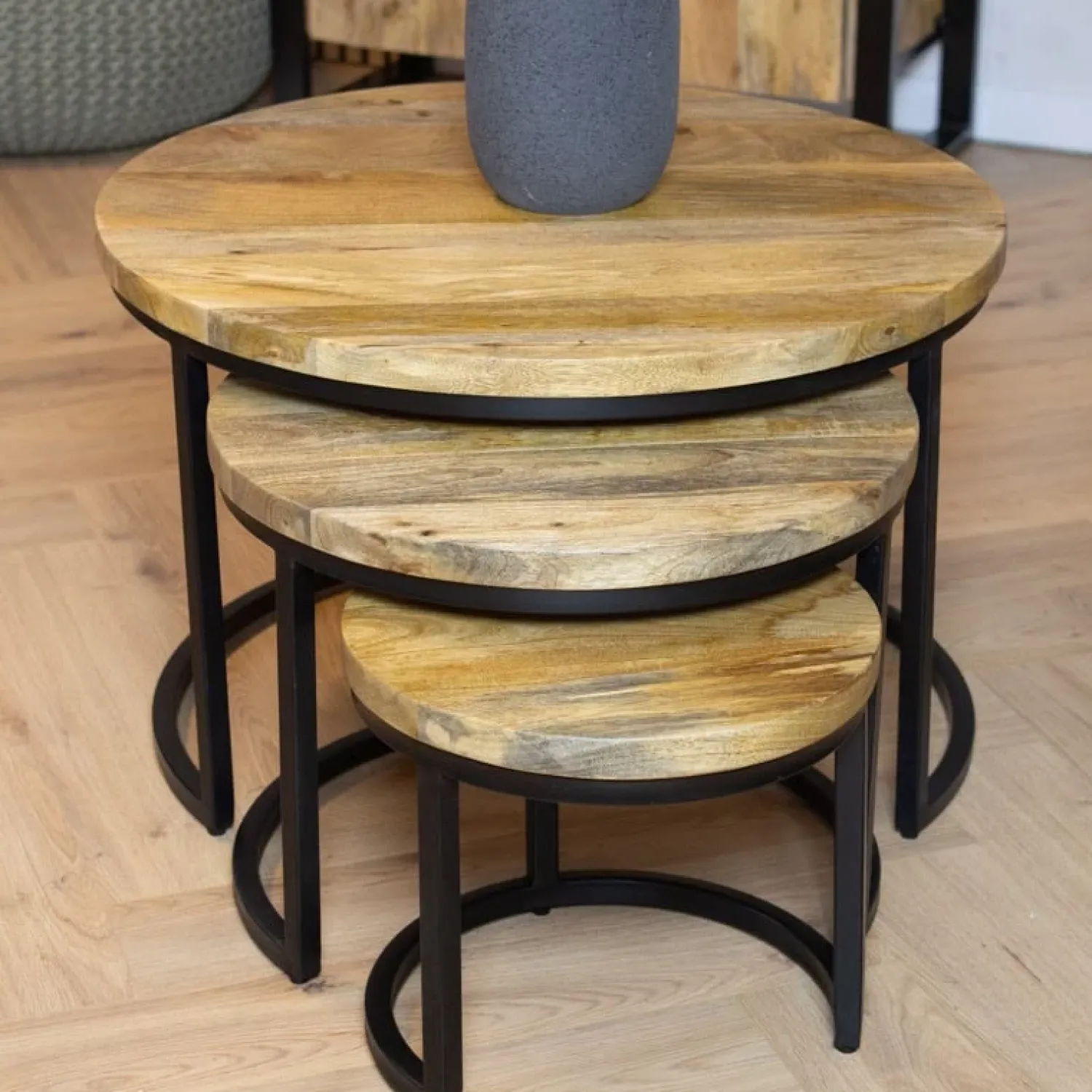 Furndea Salontafels|Morada salontafel industrieel mangohout naturel rond set van 3
