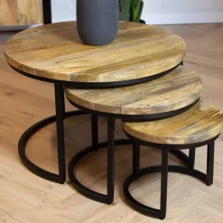 Furndea Salontafels|Morada salontafel industrieel mangohout naturel rond set van 3