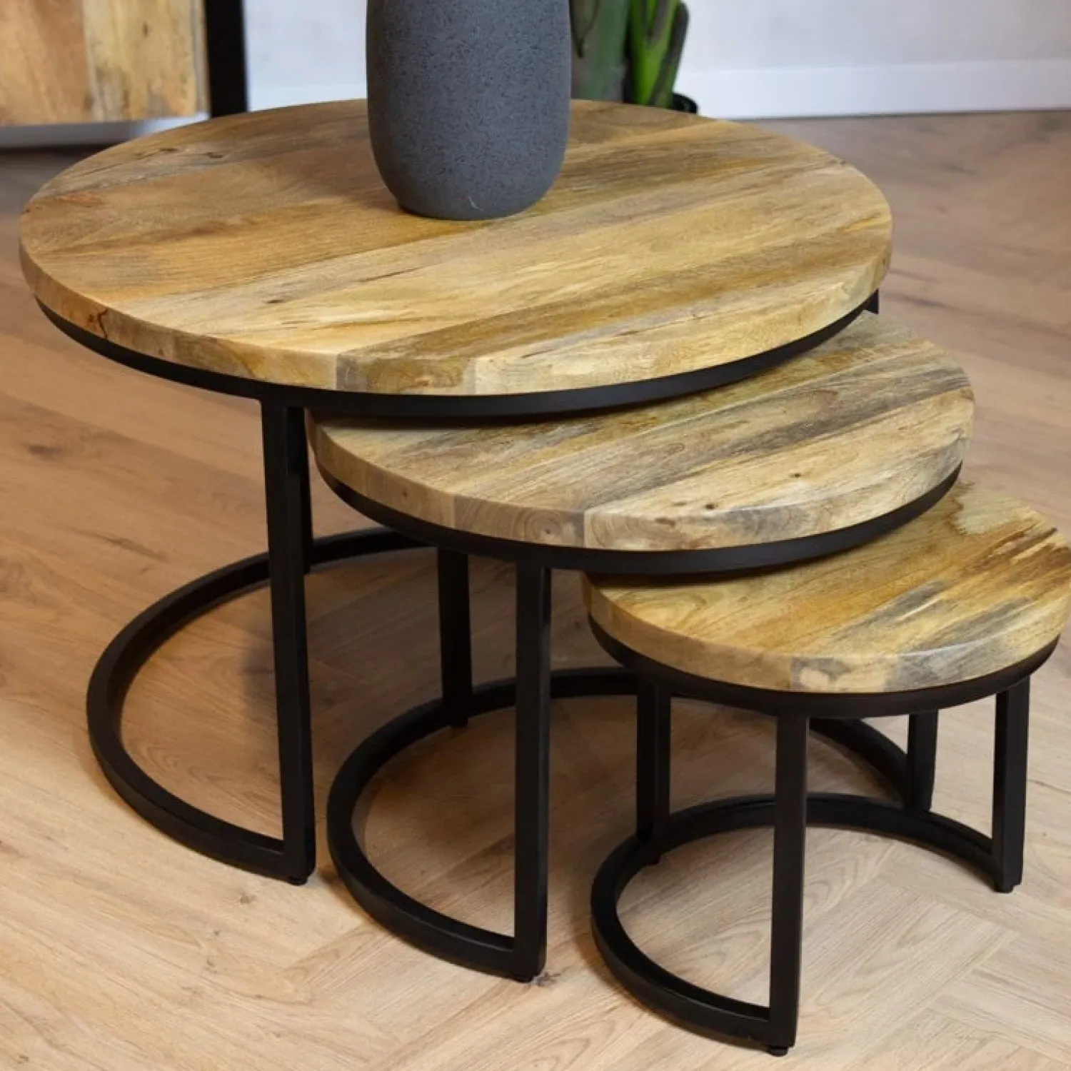 Furndea Salontafels|Morada salontafel industrieel mangohout naturel rond set van 3