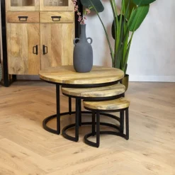 Furndea Salontafels|Morada salontafel industrieel mangohout naturel rond set van 3