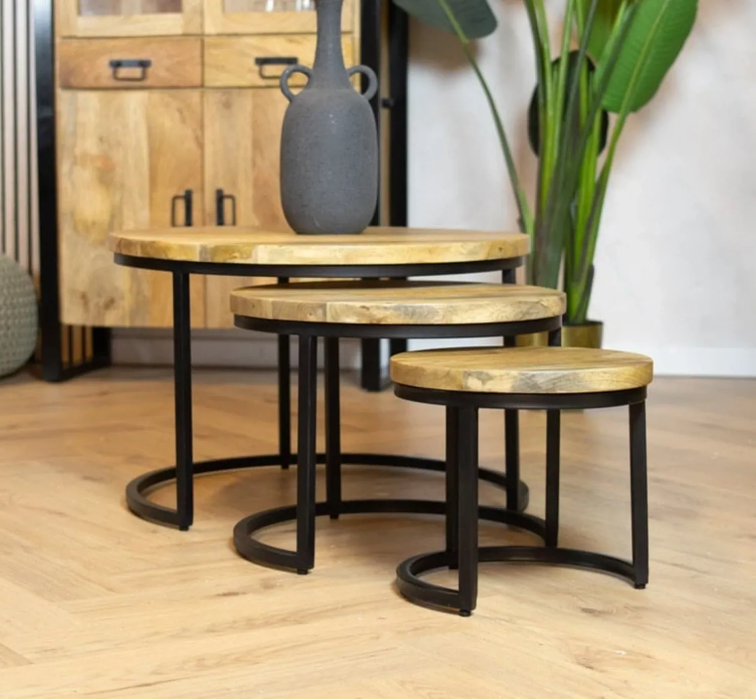Furndea Salontafels|Morada salontafel industrieel mangohout naturel rond set van 3