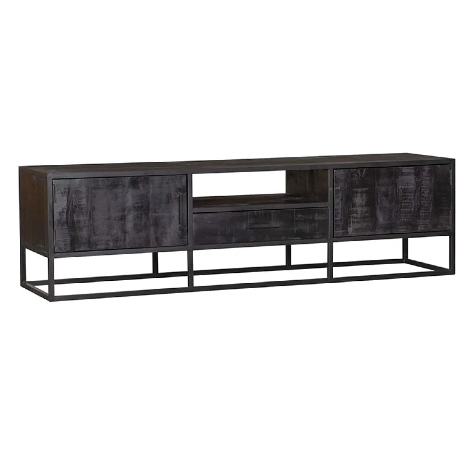 Furndea Industriele Kasten|Tv Meubels|Morada tv meubel industrieel mangohout zwart 145cm