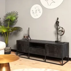 Furndea Industriele Kasten|Tv Meubels|Morada tv meubel industrieel mangohout zwart 145cm