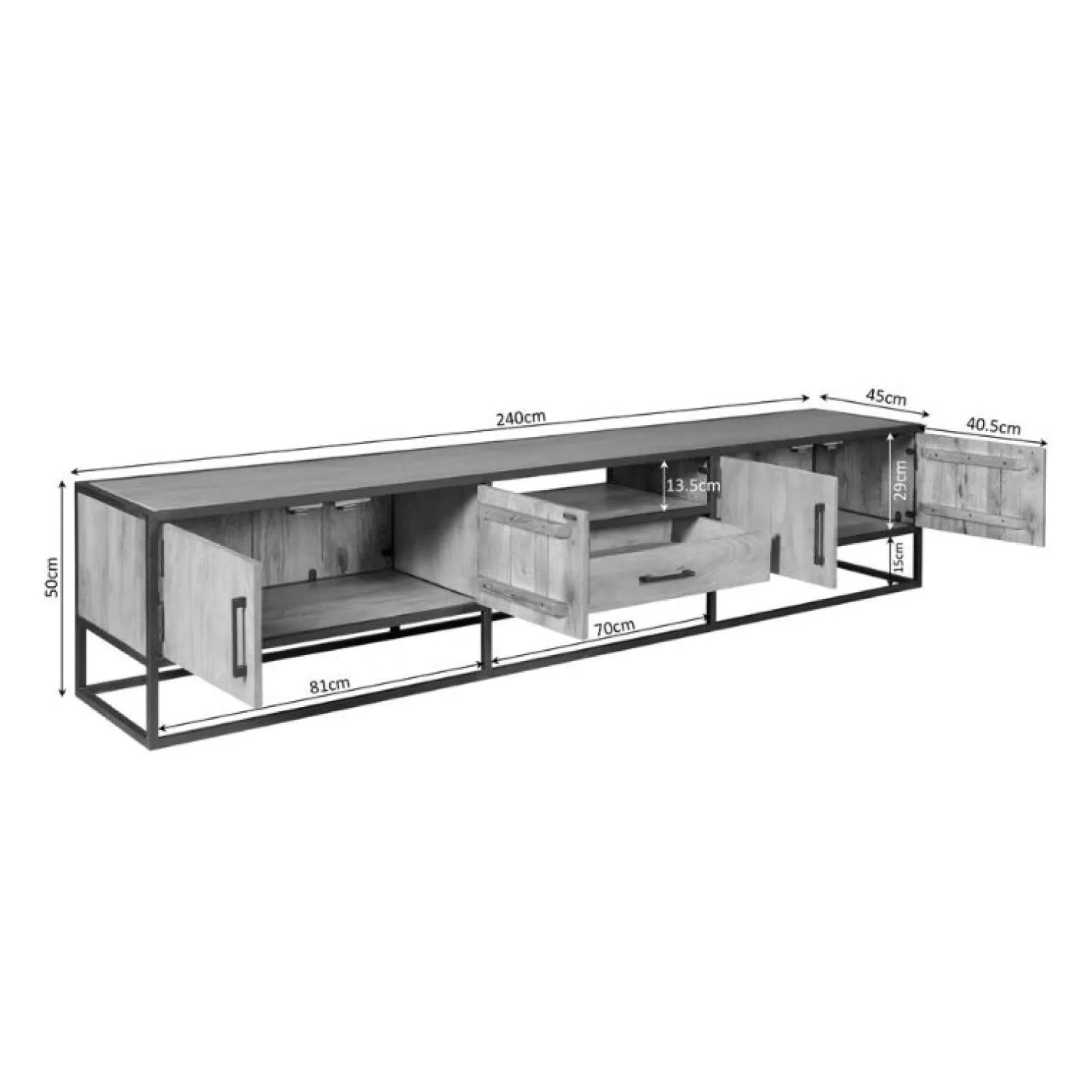 Furndea Industriele Kasten|Tv Meubels|Morada tv meubel industrieel Warm mangohout 240cm