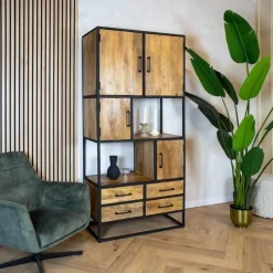 Furndea Vakkenkasten|Industriele Kasten|Morada Vakkenkast naturel Mangohout 90cm