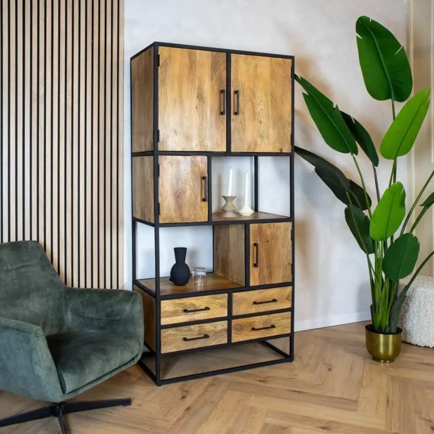 Furndea Vakkenkasten|Industriele Kasten|Morada Vakkenkast naturel Mangohout 90cm