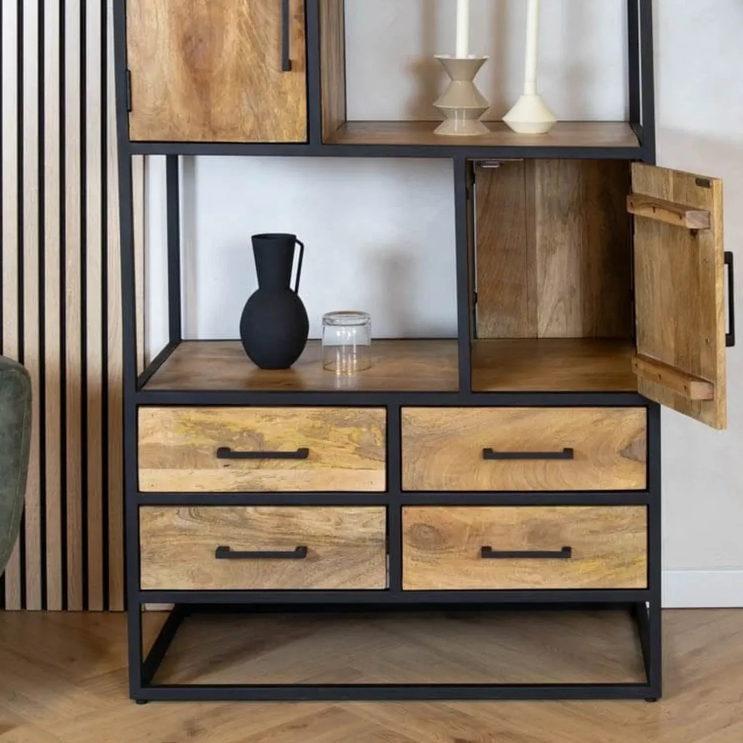 Furndea Vakkenkasten|Industriele Kasten|Morada Vakkenkast naturel Mangohout 90cm
