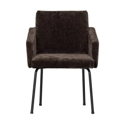 WOOOD Eetkamerstoelen|Mount Eetkamerstoel Met Armleuning Chenille Donkerbruin