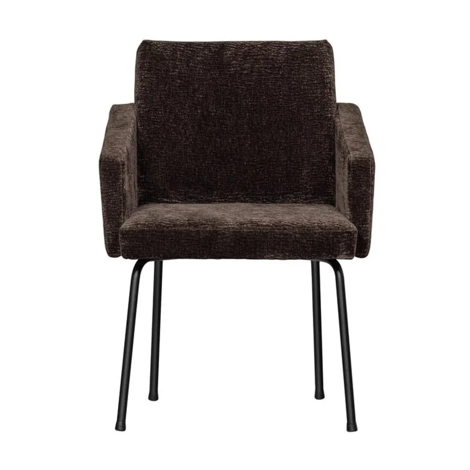 WOOOD Eetkamerstoelen|Mount Eetkamerstoel Met Armleuning Chenille Donkerbruin