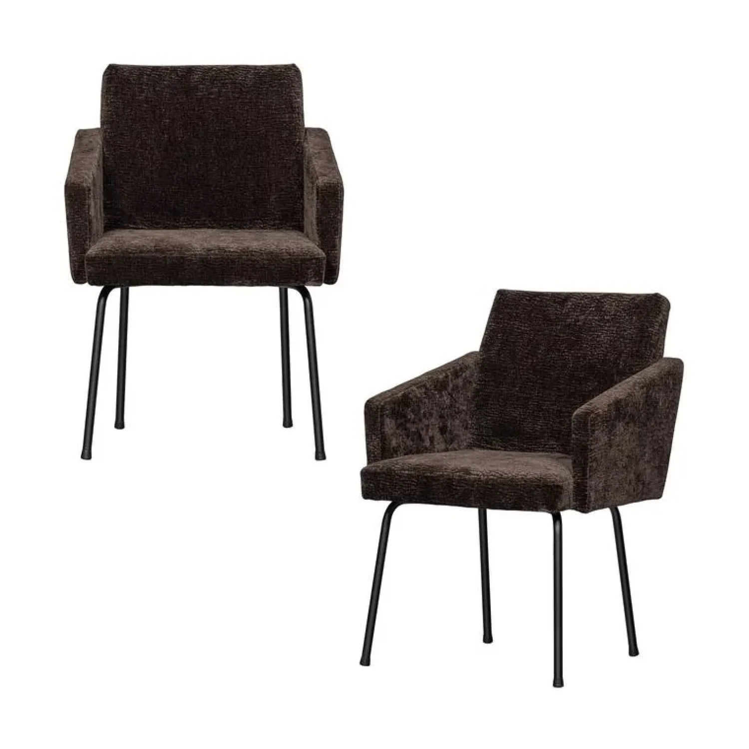 WOOOD Eetkamerstoelen|Mount Eetkamerstoel Met Armleuning Chenille Donkerbruin