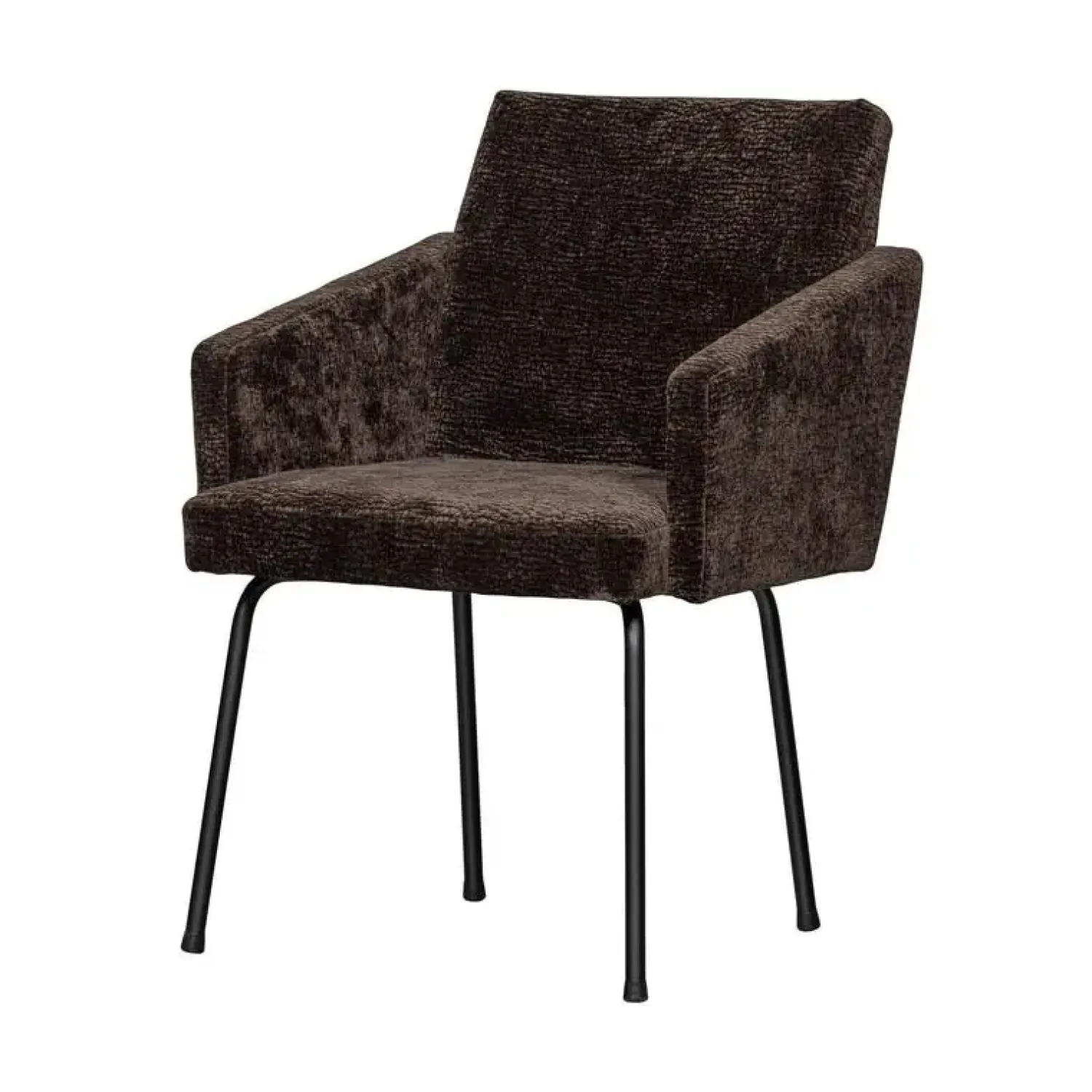 WOOOD Eetkamerstoelen|Mount Eetkamerstoel Met Armleuning Chenille Donkerbruin