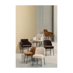 WOOOD Eetkamerstoelen|Mount Eetkamerstoel Met Armleuning Chenille Donkerbruin