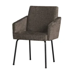 WOOOD Eetkamerstoelen|Mount Eetkamerstoel Met Armleuning Grof Geweven Grijs/Bruin