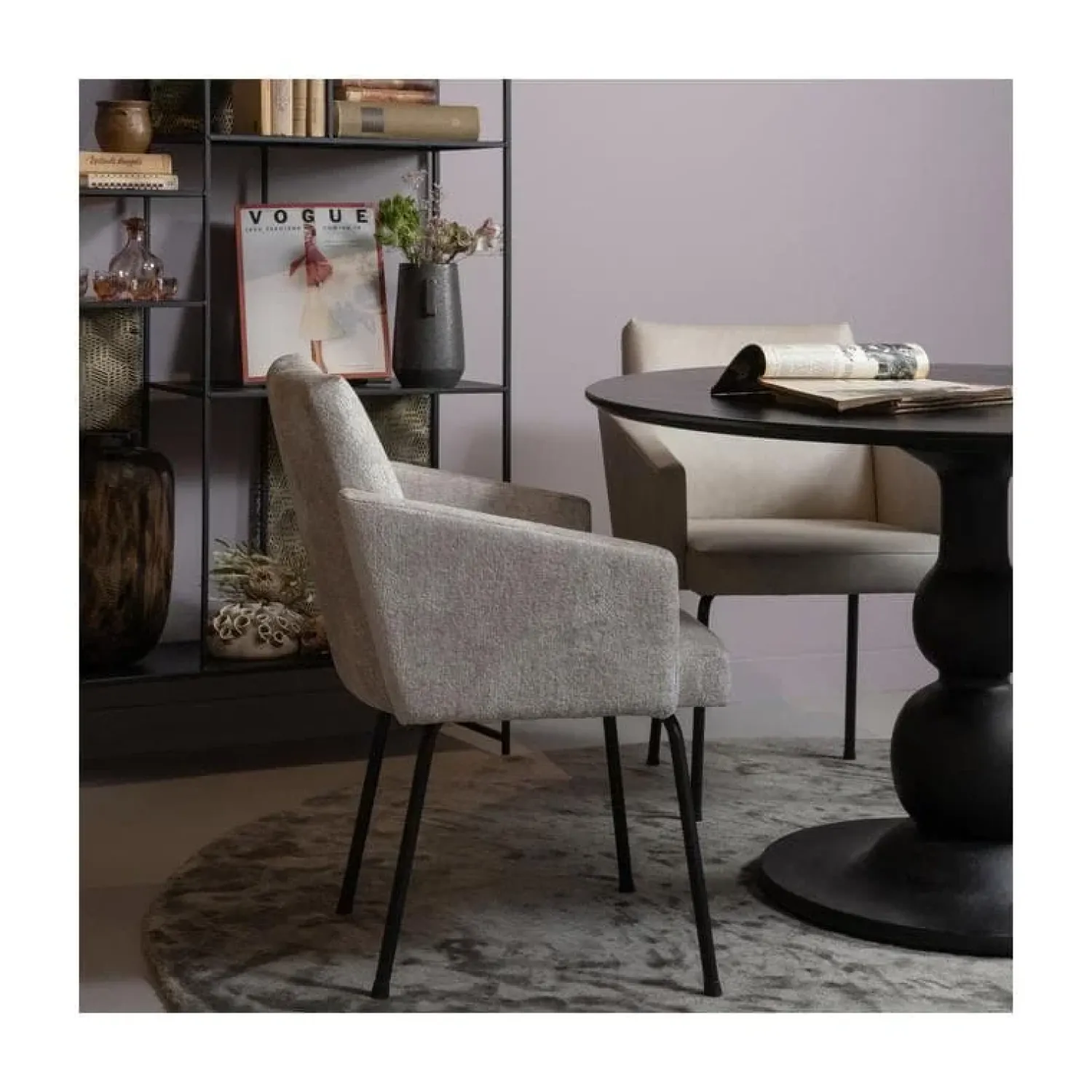 WOOOD Eetkamerstoelen|Mount Eetkamerstoel Met Armleuning Grof Geweven Stof Naturel