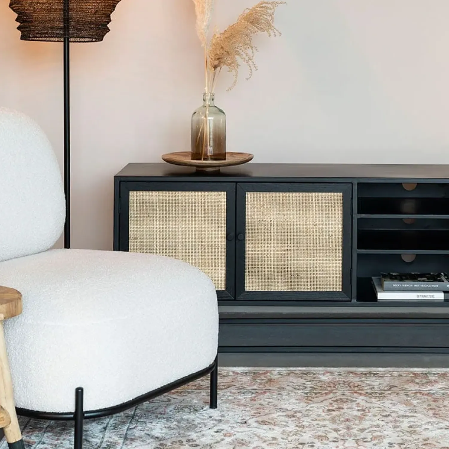NORI Living Industriele Kasten|Tv Meubels|Muji tv meubel met 3 lades rotan 150cm