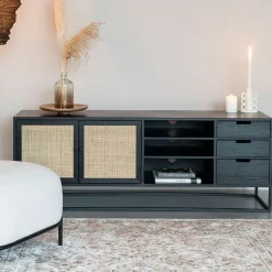 NORI Living Industriele Kasten|Tv Meubels|Muji tv meubel met 3 lades rotan 150cm
