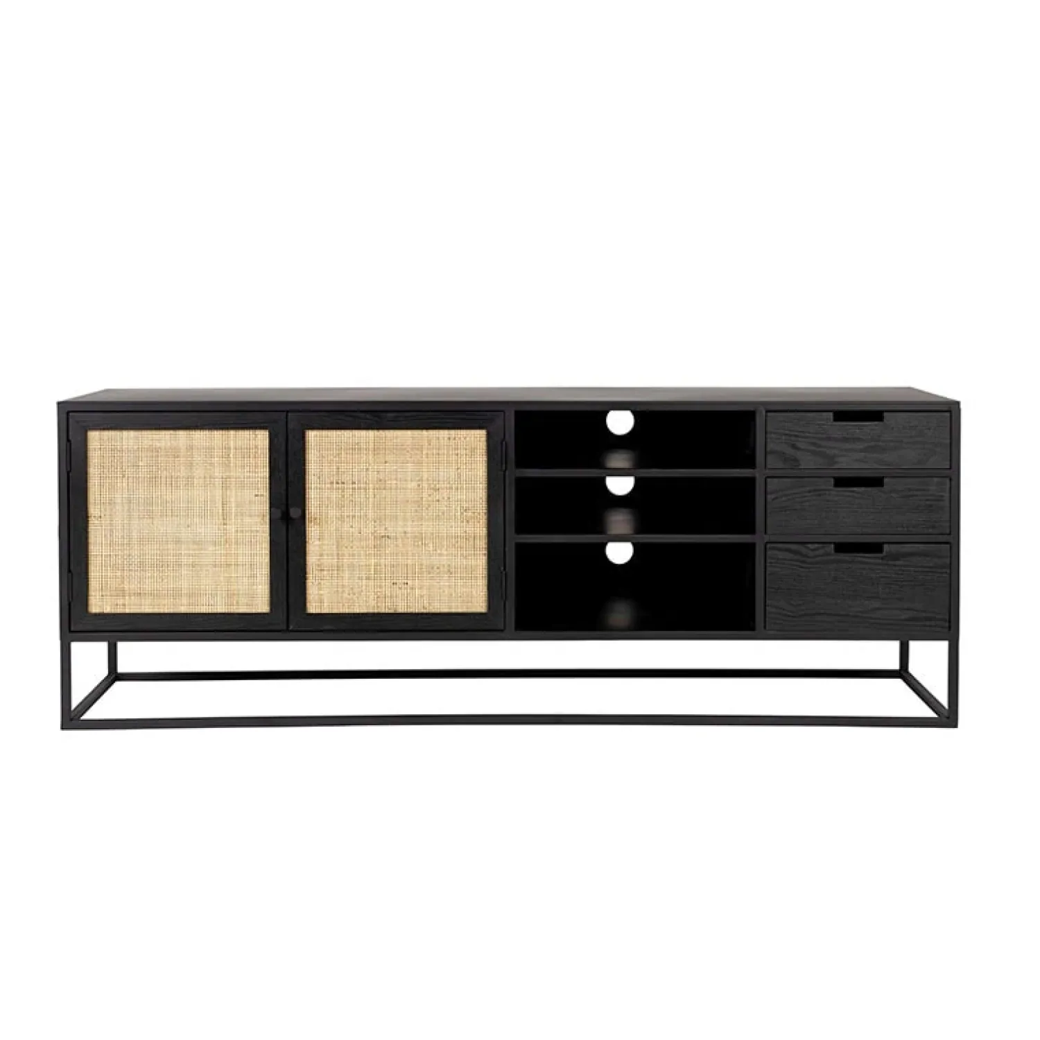 NORI Living Industriele Kasten|Tv Meubels|Muji tv meubel met 3 lades rotan 150cm