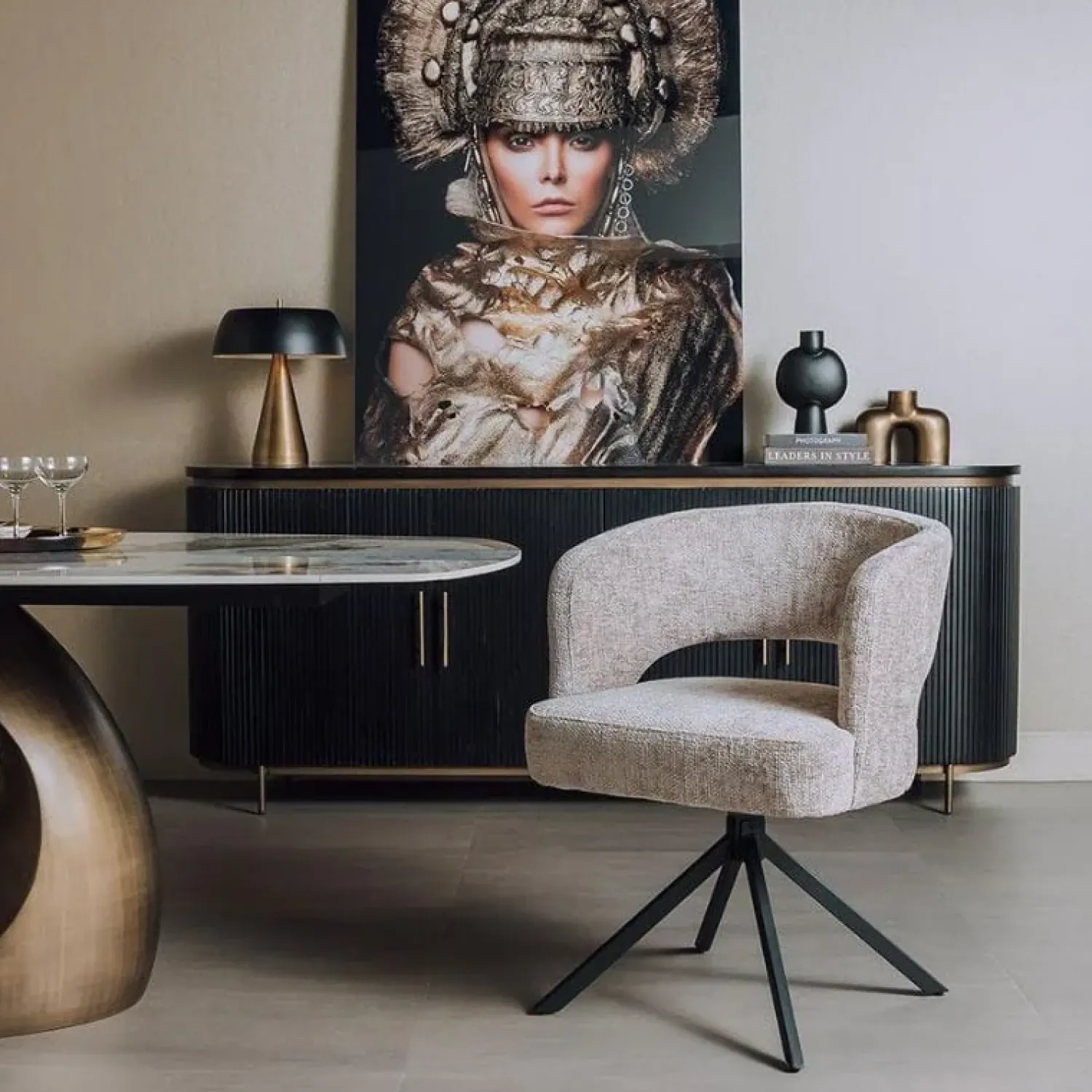 Tower living Eetkamerstoelen|Mura Eetkamerstoel stof Beige