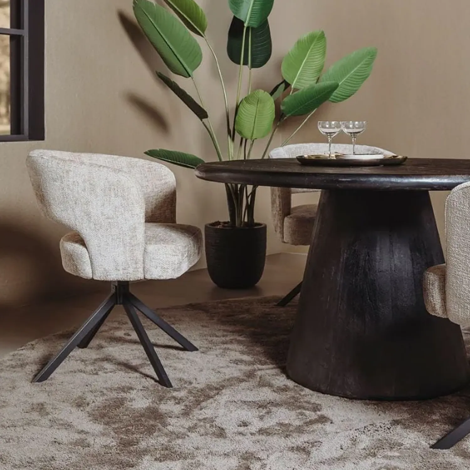 Tower living Eetkamerstoelen|Mura Eetkamerstoel stof Beige
