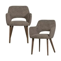 WOOOD Eetkamerstoelen|Murat Eetkamerstoel Taupe Met Houten Poot Bruin