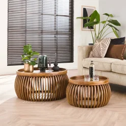 Cavetown Salontafels|Namra Curved salontafel set van 2 mangohout zandkleur