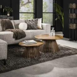 Kalfort Salontafels|Namra Salontafel set van 2 conisch Massief mangohout zandkleur