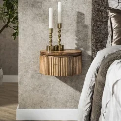 Kalfort Nachtkastjes|Industriele Kasten|Namra zwevend Nachtkastje rond Mangohout 30cm