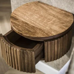 Kalfort Nachtkastjes|Industriele Kasten|Namra zwevend Nachtkastje rond Mangohout 30cm