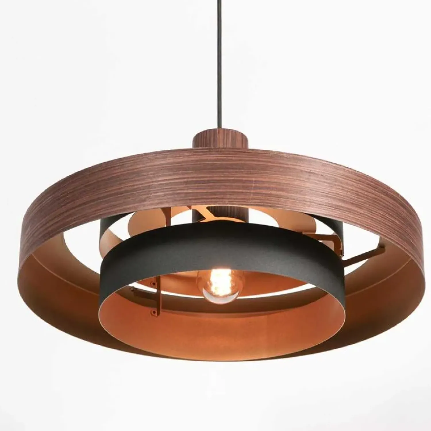 Steinmex Hanglampen|Naro 1-lichts Hanglamp Houtlook Zwart