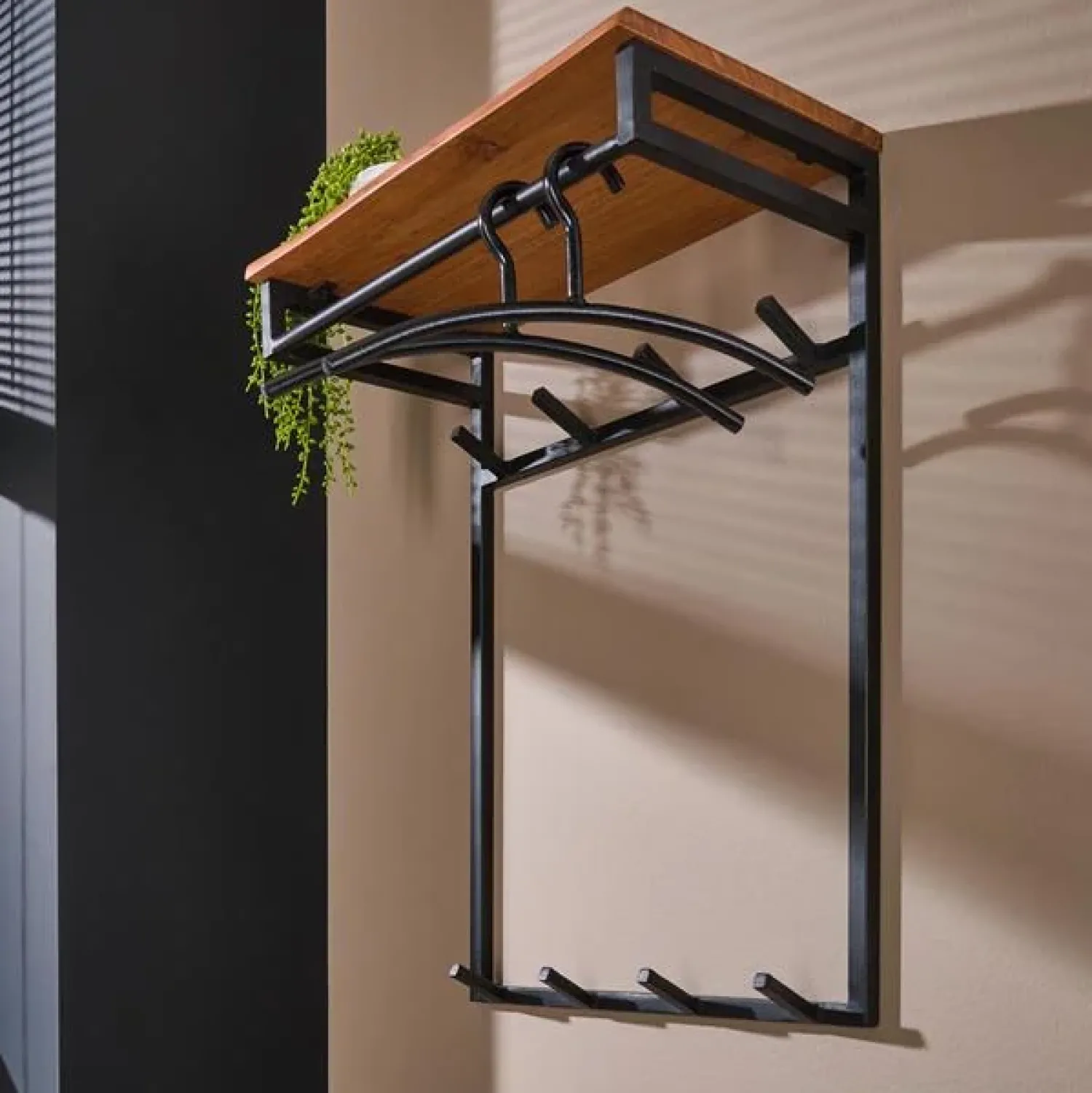 Kalfort Kapstokken|Narrow Kapstok hoog 2×4 haken acacia naturel