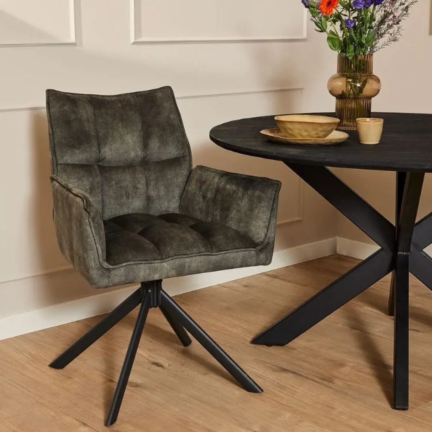 Furndea Eetkamerstoelen|Nelly eetkamerstoel velvet hunter