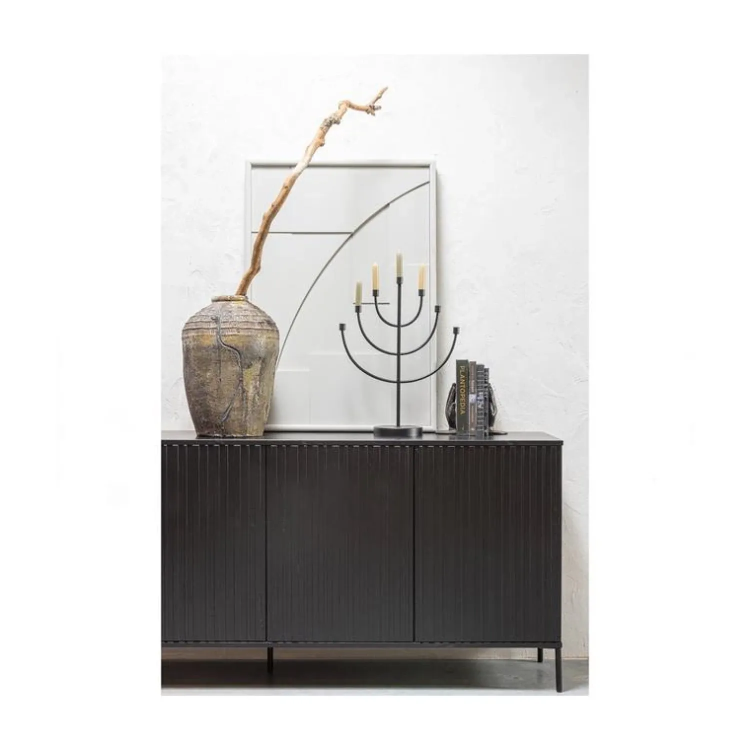 WOOOD Dressoirs|Industriele Kasten|New Gravure Dressoir grenen zwart 200 cm
