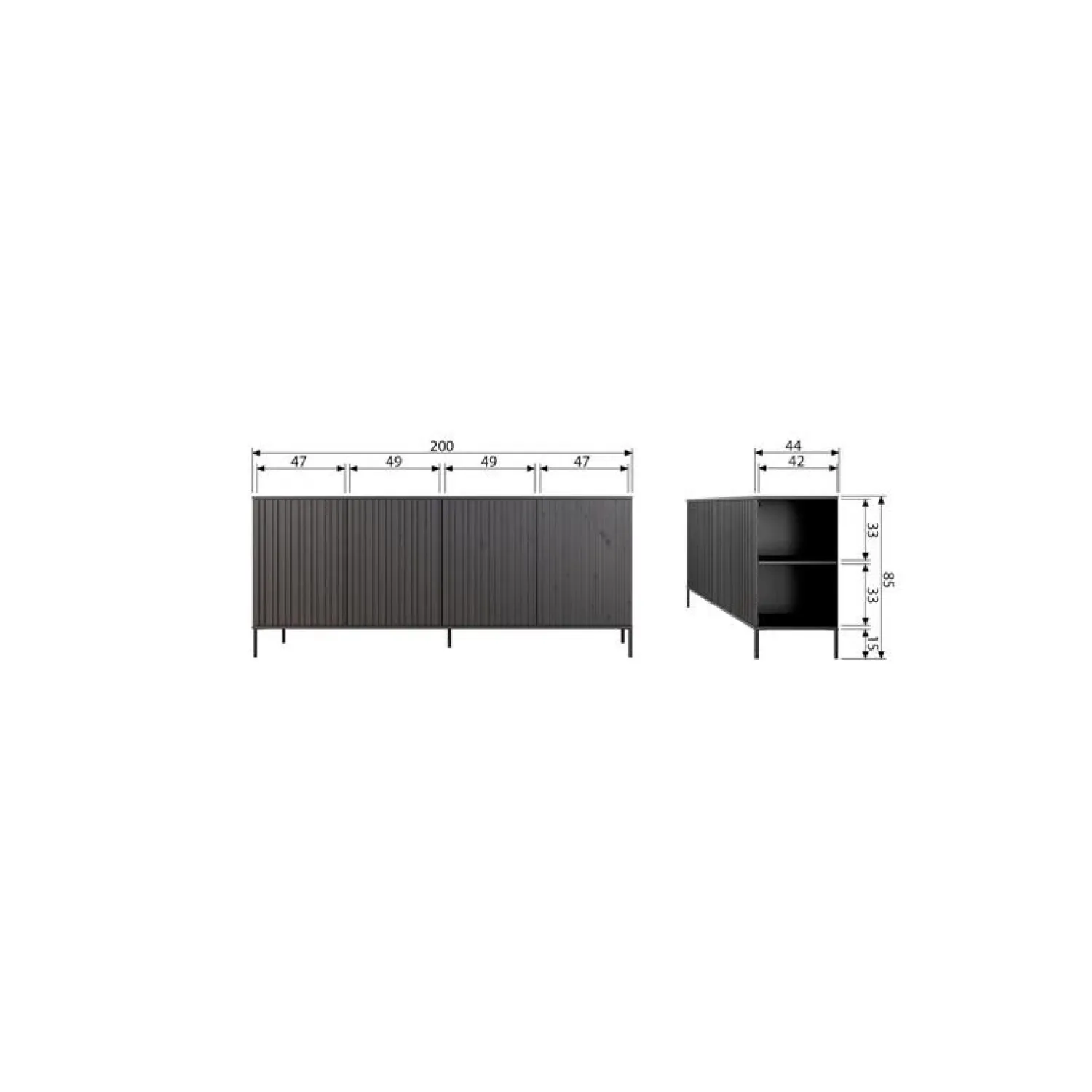 WOOOD Dressoirs|Industriele Kasten|New Gravure Dressoir grenen zwart 200 cm